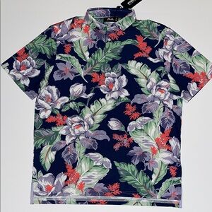 RLX Ralph Lauren Polo Shirt Men’s L Blue Green Hawaiian Floral Golf NWT $115